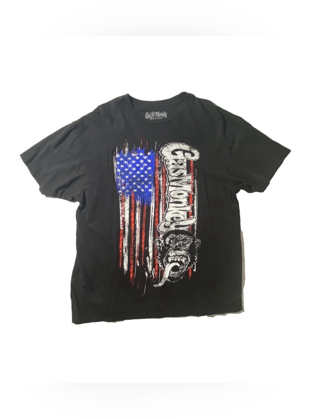 GOOD Size XL Mens Gas Monkey Garage Short Sleeve T-Shirt American Flag Black